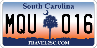 SC license plate MQU016