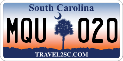 SC license plate MQU020