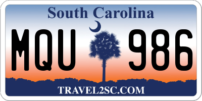 SC license plate MQU986