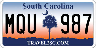 SC license plate MQU987