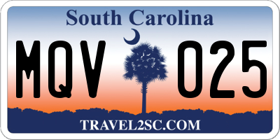 SC license plate MQV025