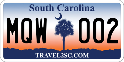 SC license plate MQW002