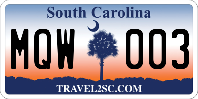 SC license plate MQW003