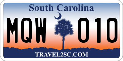 SC license plate MQW010