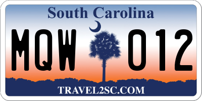 SC license plate MQW012