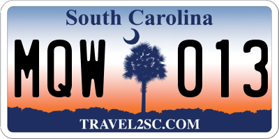 SC license plate MQW013