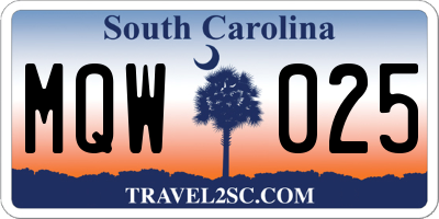 SC license plate MQW025