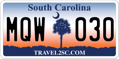 SC license plate MQW030
