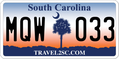 SC license plate MQW033