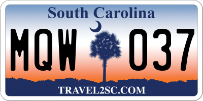 SC license plate MQW037