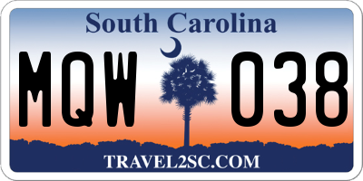 SC license plate MQW038