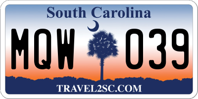 SC license plate MQW039