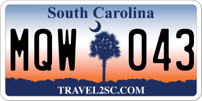 SC license plate MQW043