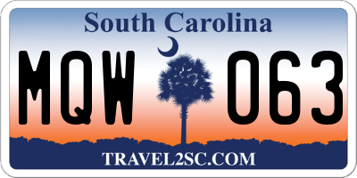 SC license plate MQW063