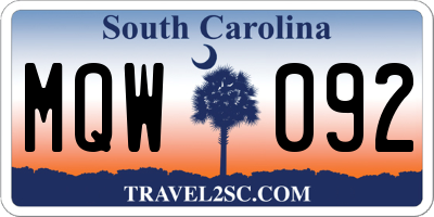 SC license plate MQW092