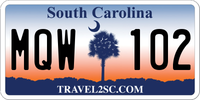 SC license plate MQW102