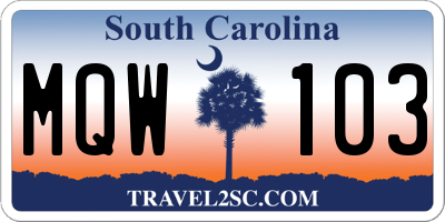 SC license plate MQW103