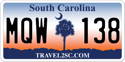 SC license plate MQW138