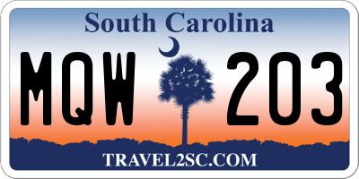 SC license plate MQW203