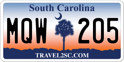SC license plate MQW205