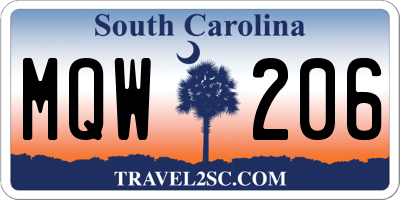 SC license plate MQW206