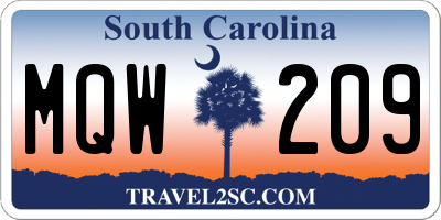 SC license plate MQW209