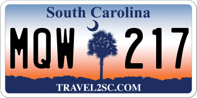 SC license plate MQW217