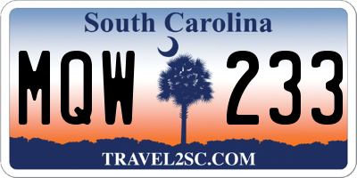 SC license plate MQW233