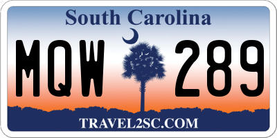 SC license plate MQW289