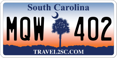 SC license plate MQW402