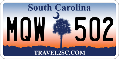 SC license plate MQW502