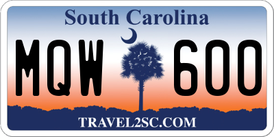 SC license plate MQW600