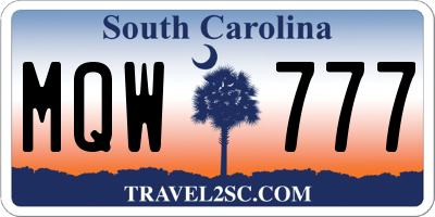 SC license plate MQW777
