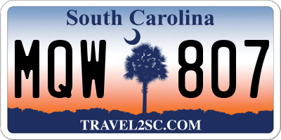 SC license plate MQW807