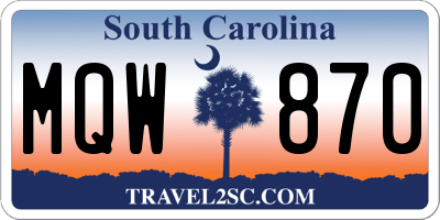 SC license plate MQW870