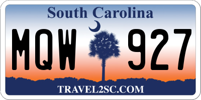 SC license plate MQW927