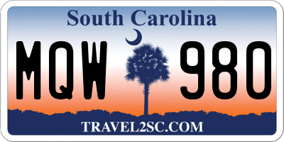 SC license plate MQW980