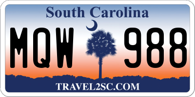 SC license plate MQW988