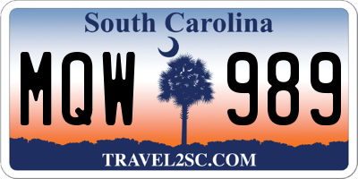 SC license plate MQW989