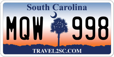 SC license plate MQW998