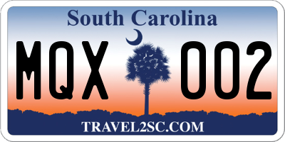 SC license plate MQX002