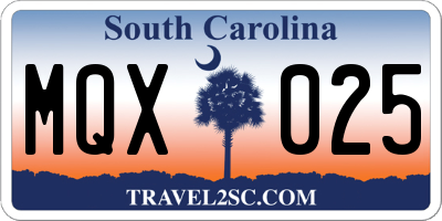 SC license plate MQX025