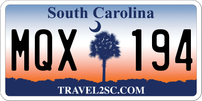SC license plate MQX194