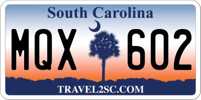 SC license plate MQX602