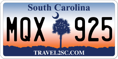 SC license plate MQX925