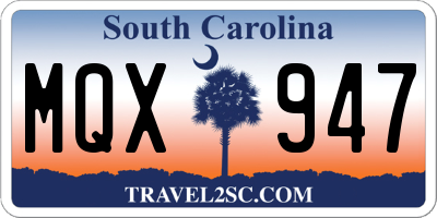 SC license plate MQX947