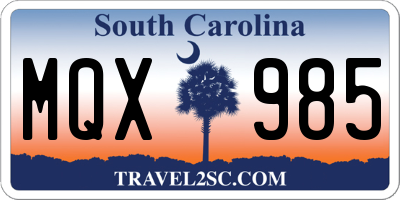 SC license plate MQX985