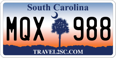 SC license plate MQX988