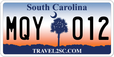 SC license plate MQY012