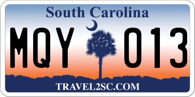 SC license plate MQY013
